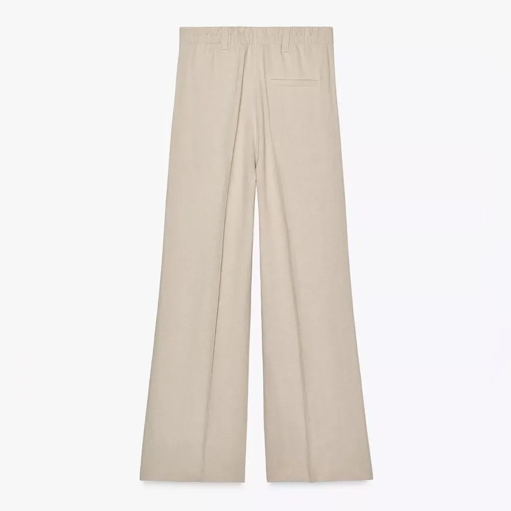 NWT ZARA High Waist Linen Blend Darted Trouser Pant in Camel Size XL